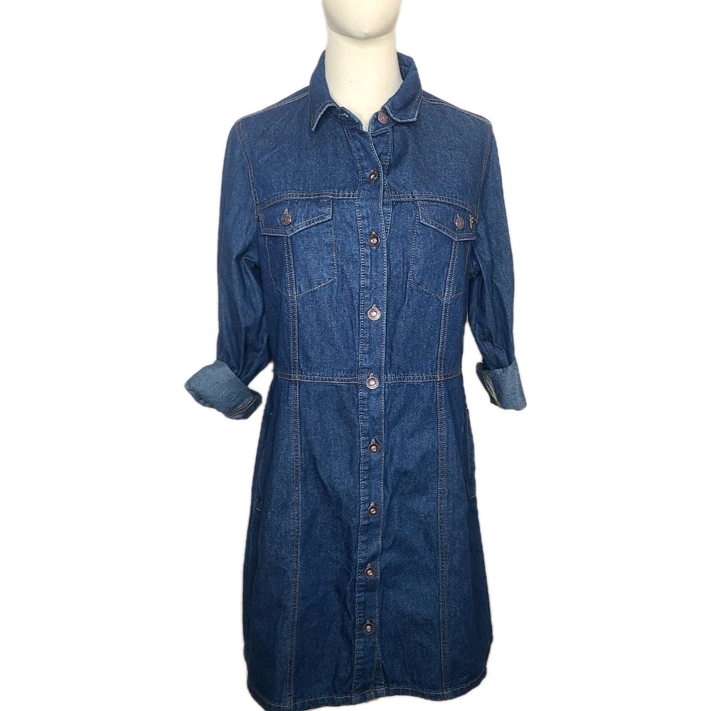 Frye Women's Blue Denim Long‎ Sleeve Western Dress Size M Retro Boho Button Up